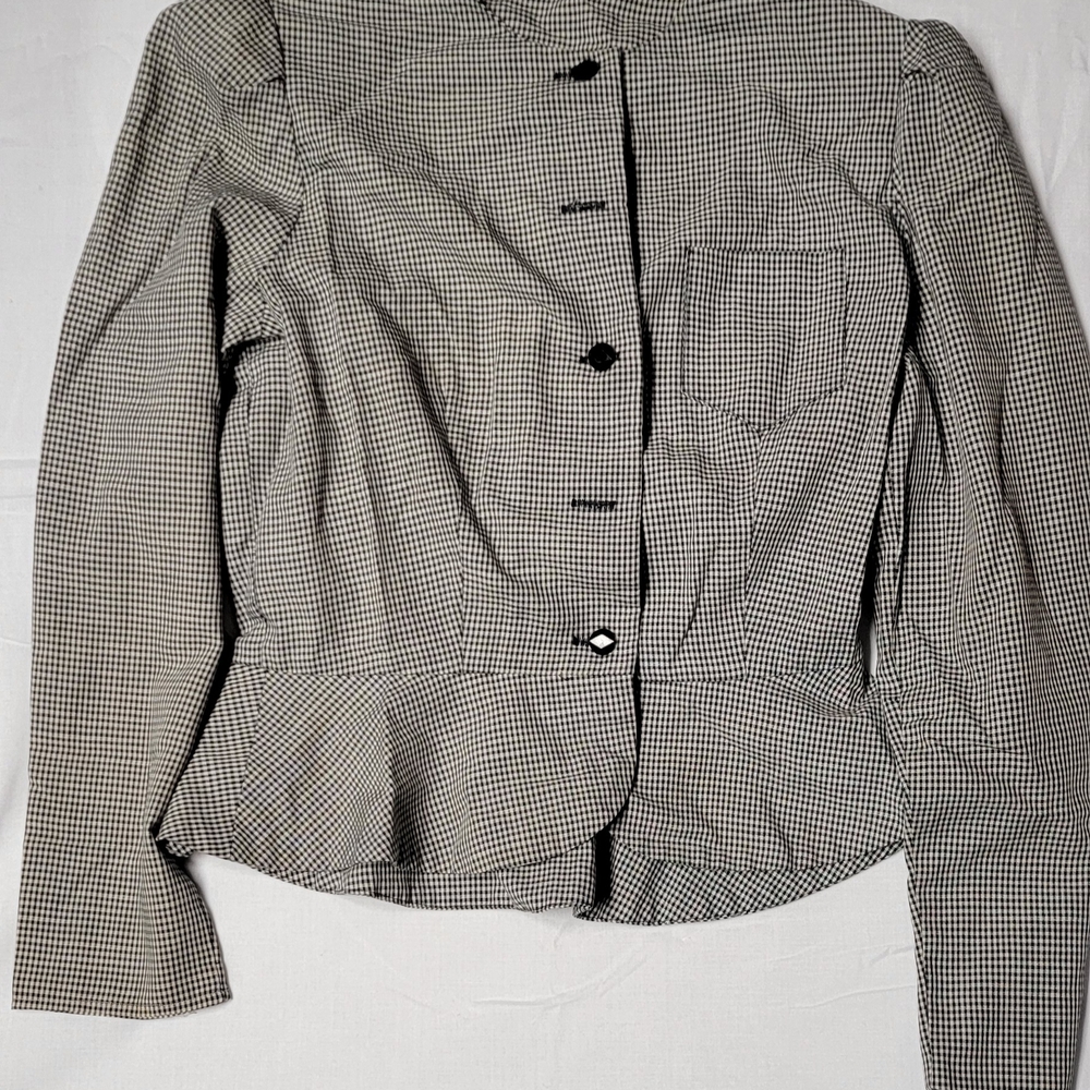 Women's Black and White Checkered Peplum Style Jacket or Blouse - Picture 1 of 16
